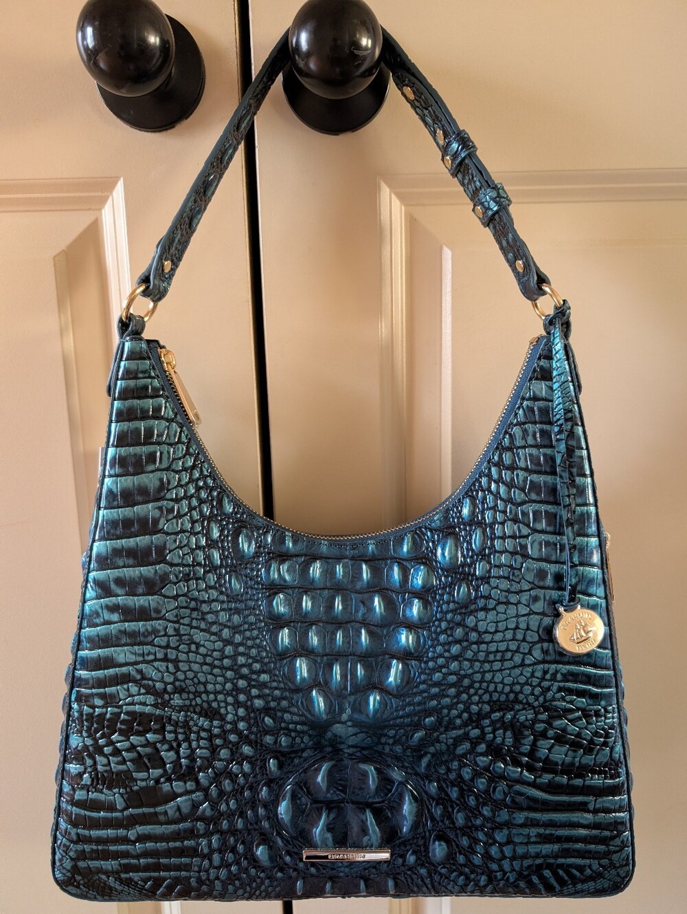 NWT Brahmin Blue Patina Tabitha Croc-Embossed Shoulder Bag